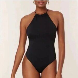 Andie The Asbury High Neck Cross Back Classic Black One Piece Swimsuit Large